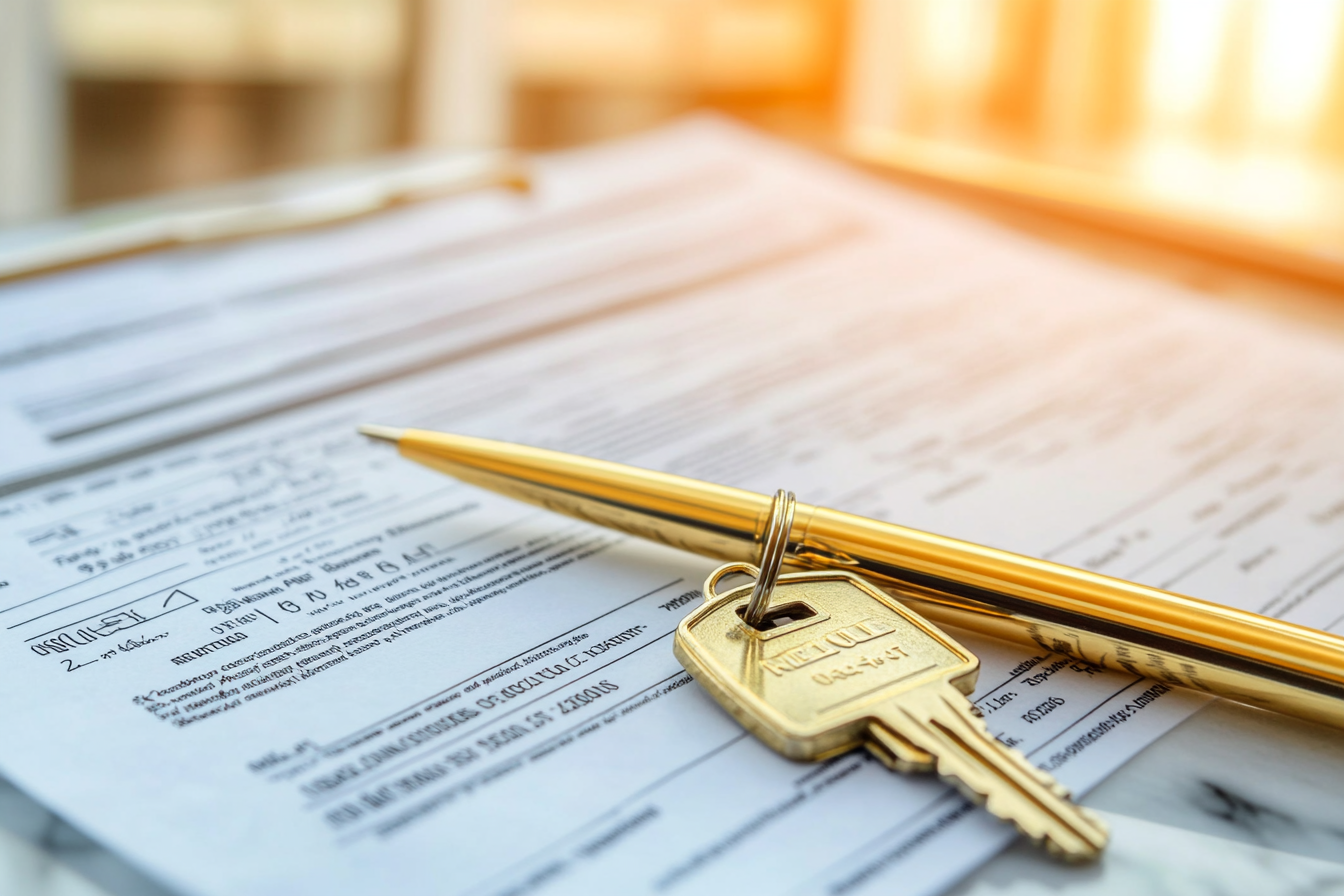 Property documents with keys and gold pen - due diligence in Phuket